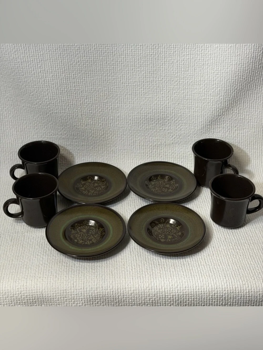 Franciscan MADEIRA Earthenware Pottery - 5 Cups & Saucers - USA